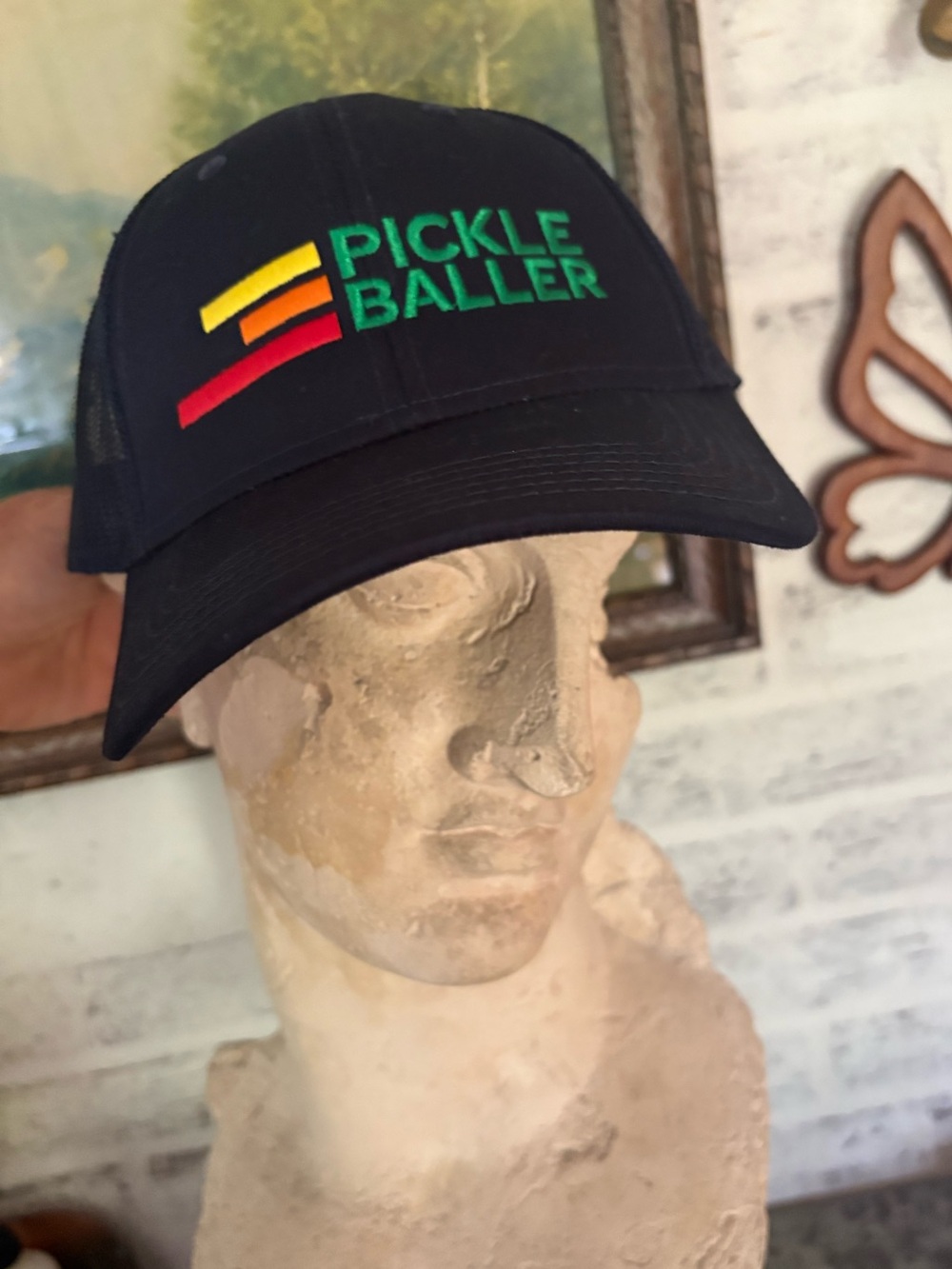 This Super Fly Goods Retro Pickleball trucker hat "PICKLE BALLER"